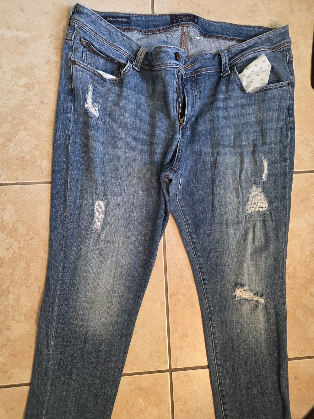 Lucky Brand Distressed Ankle-Length Blue Jeans 18w
